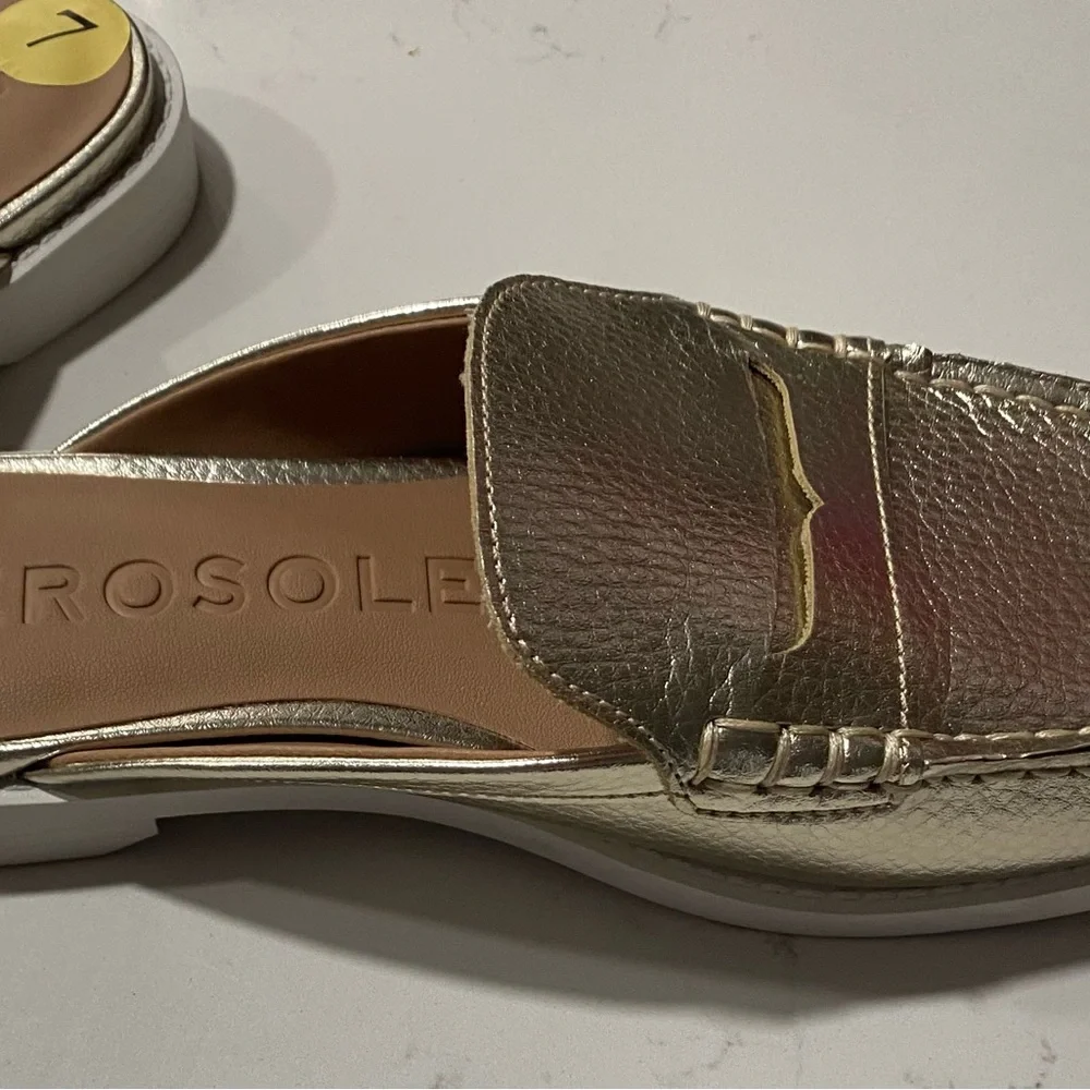AEROSOLES Women's Metallic Gold Mules - Picture 2 of 3
